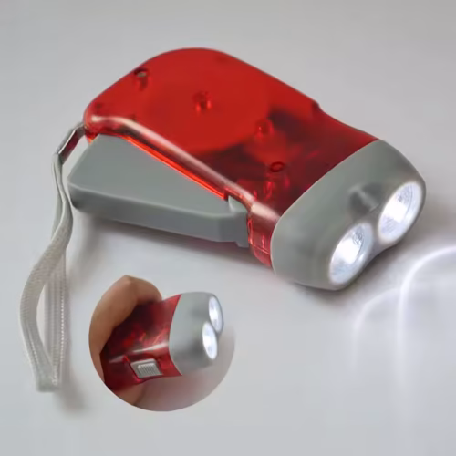 LANTERNA DE PLÁSTICO COM DÍNAMO E 2 LUZES LED