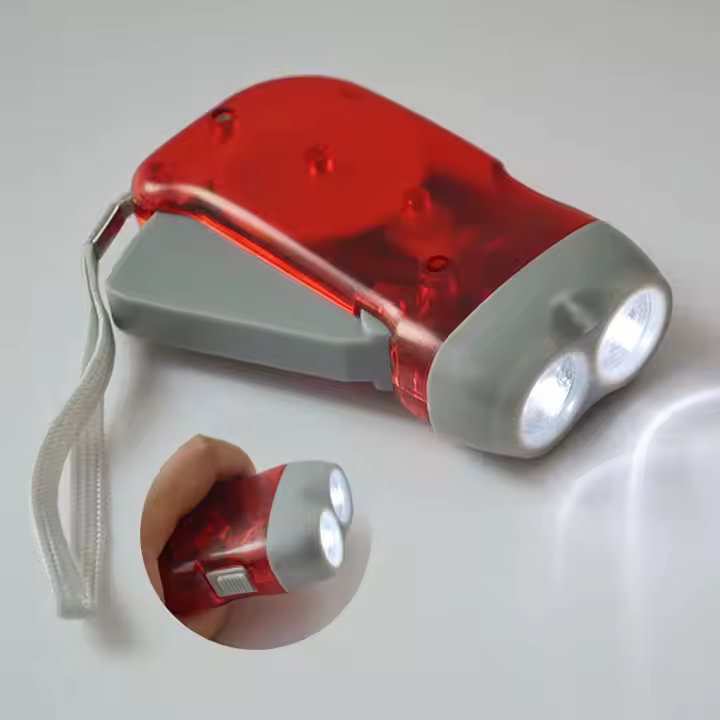 LANTERNA DE PLÁSTICO COM DÍNAMO E 2 LUZES LED